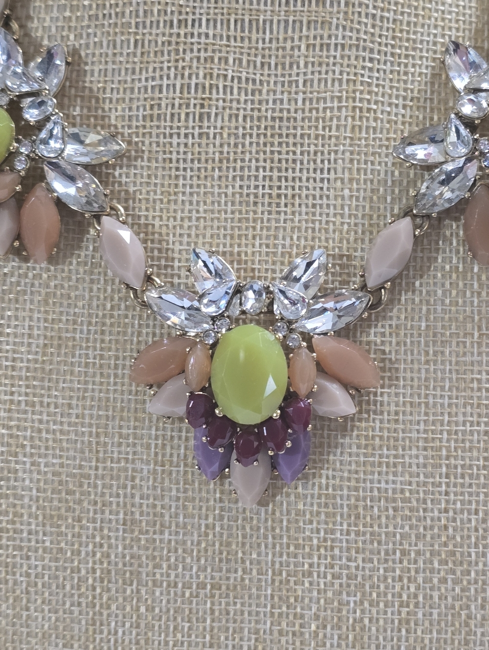 J. Crew Gold-Tone Crystal Floral Necklace with Lime, Peach & Purple Accents - Picture 3 of 10